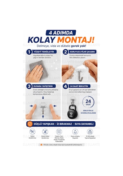 Duvar Delmeden Yapışkanlı Tablo Askı Aparatı 2 Adet Şeffaf Güçlü Yapışkan Çerçeve Ayna Ve Saat Askıs Çok Renkli