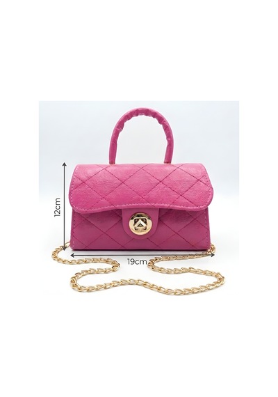 Satuna Parlak Kapitone Mini Çanta Astar Detaylı Zincir Askılı Kadın El Ve Omuz Çantası 19x12 Cm Koyu Pembe
