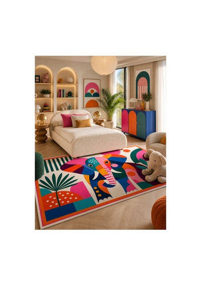 Renkli Fil Desenli Çocuk Halısı Dijital Baskı Modern Bebek Ve Çocuk Odası Dekoratif Halı Çok Renkli Renkli Fil Desenli Çocuk Halısı Dijital Baskı Modern Bebek Ve Çocuk Odası Dekoratif Halı Çok Renkli