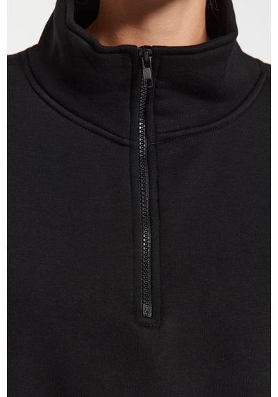 Ersefa Fitted Fermuarlı Yaka Crop Rahat Kesim Crop Basic Fermuarlı Kalın siyah