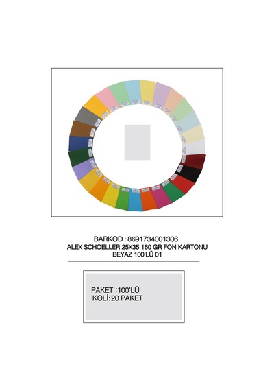 Alex Schoeller Fon Kartonu 25x35 No:01 Beyaz 100 Lü Çok Renkli