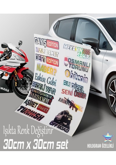 15li Çoklu Hologram Sticker Seti - Motosiklet Kelebek Cam Uyumlu Sticker