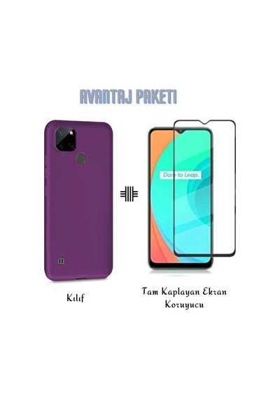 Oppo Realme C25y Kılıf Esnek Ince Soft Tasarım Dayanıklı Kılıf Ve Tam Kaplayan Ekran Koruyucu Col178278-mor