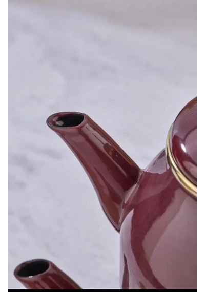 Emaye Özel Tasarım Yapışmaz Yüzey Büyük Boy Demlik Seti Emaye Çaydanlık Üst 1.4 L Alt 2.6 L Bordo