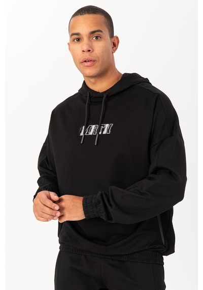 Maraton Sportswear Oversize Erkek Kapşonlu Düşük Kol Basic Siyah Sweatshirt 22465-siyah Siyah