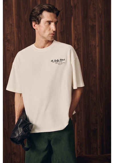 Grimelange Elan Erkek Baskılı Ve Nakışlı Ekru T-shirt