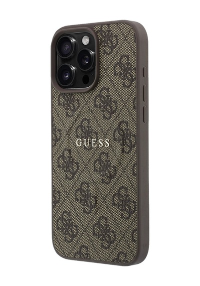 İphone 16 Pro Max Uyumlu Kılıf Guess Lisanslı M-safe Kabartmalı 4g Desenli Yazı Logolu Kapak Pembe