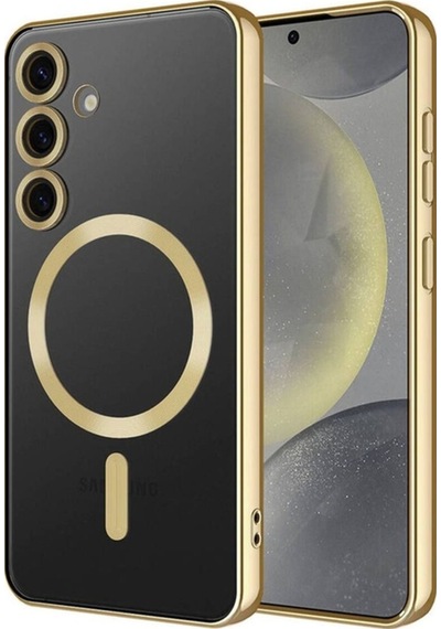 Galaxy S24 Kılıf Kamera Korumalı M-safe Wireless Şarj Özellikli Zore Demre Kapak Gold