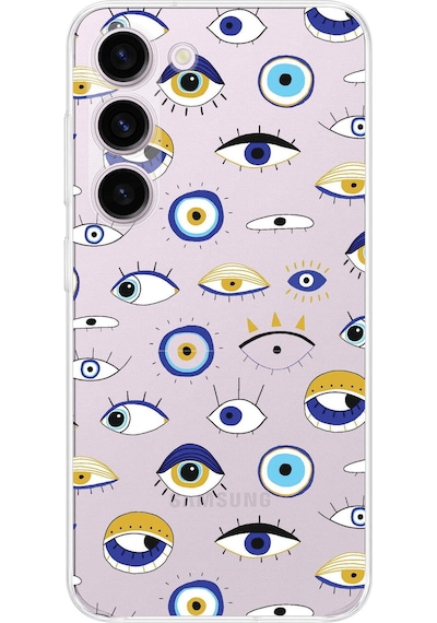 Samsung Galaxy S23 Plus İle Uyumlu 1mm Slim Fit Nazar Boncuğu 2 Baskılı Şeffaf Kılıf Şeffaf