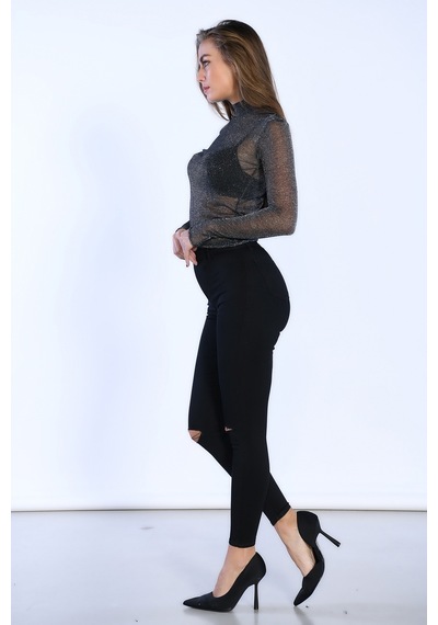 Siyah Yüksek Bel Arkadan Cepli Skinny Jeans-siyah Siyah