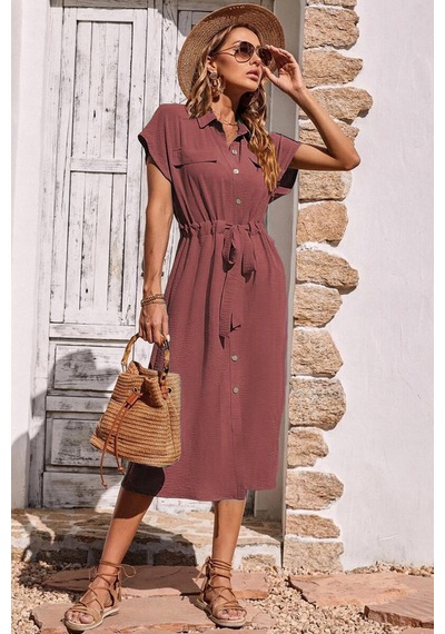 Madmext Bordo Gömlek Yaka Uzun Elbise Mg1743-bordo Bordo