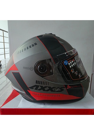 Kapalı Kask Axxıs Metalik Gri Siyah Kırmızı M Mat Gri - Kırmızı