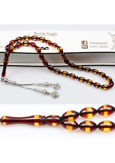 Tesbih Pasajı Sürmeli Beyzi Taneli Toz Kehribar Tesbih 7 x 11 MM TP001508