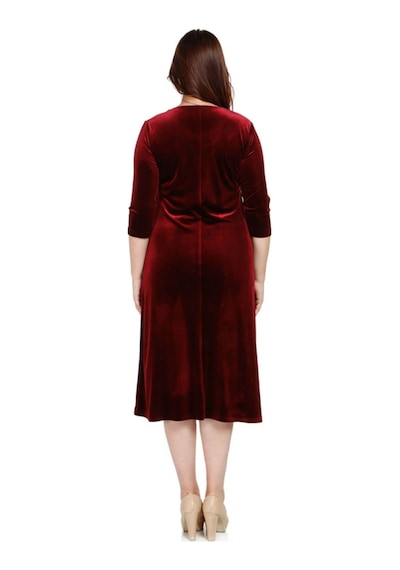Nidya Moda Büyük Beden Golden Çiçek Elbise-4075B Bordo