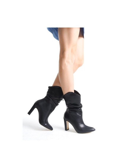 Mubiano Mbsr606-s Kadın Sivri Burun Körüklü Siyah Topuklu Bot & Bootie Siyah