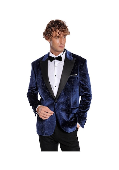 Wessi Simli Slim Fit Kadife Erkek Smokin Ceket -Lacivert