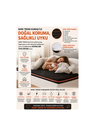 Dark Trend Sleep Yıkanabilir Kılıf Orta Sert Sünger Yatak Pedi & Şiltesi Topper 5 Cm Turuncu Şeritli Siyah