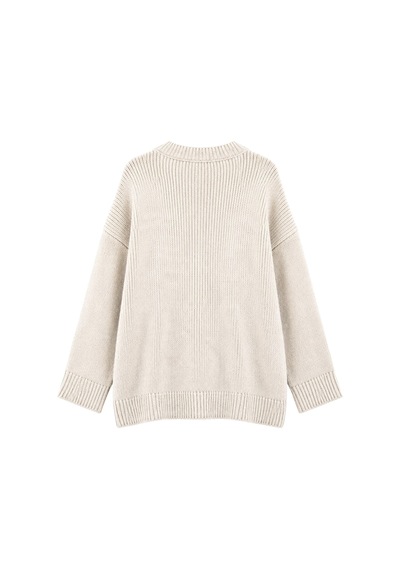 Vadon 1039 Kadın Salaş Yumuşak Dokulu Oversize Basic Triko Kazak Bej