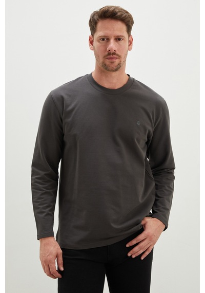 Fullamoda Baskılı Bisiklet Yaka Sweatshirt Antrasit