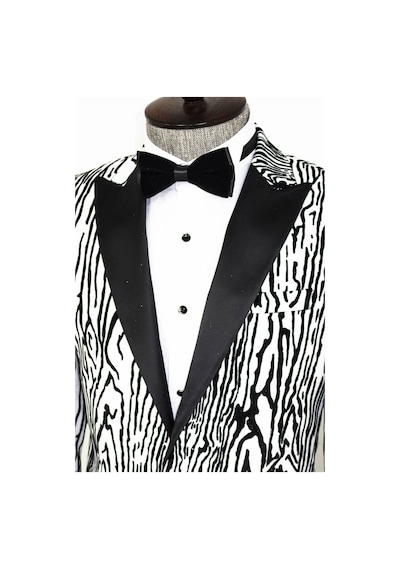 Wessi Slim Fit Zebra Desen Erkek Smokin Ceket - Beyaz
