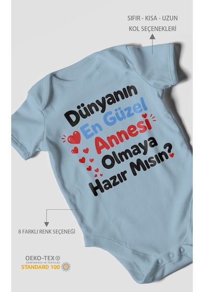 Morivokids Anneye Özel Kısa Kollu Bebek Body %100 Pamuk Zbn177-kk Bebe Mavisi