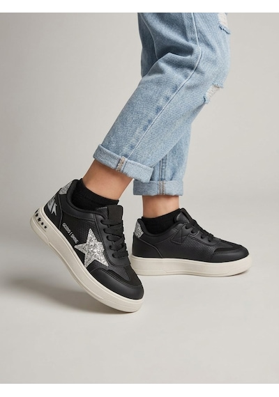 Hayo Cırtlı Süs Bağcıklı Yaldız İşlemeli Kız Çocuk Rahat Hafif Sneaker Spor Ayakkabı Siyah - Gümüş Hayo Cırtlı Süs Bağcıklı Yaldız İşlemeli Kız Çocuk Rahat Hafif Sneaker Spor Ayakkabı Siyah - Gümüş