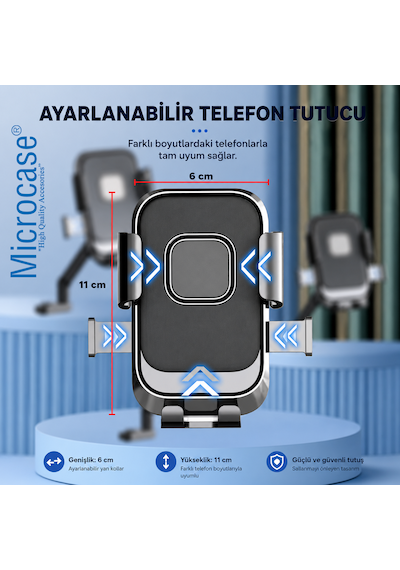 Microcase Universal Motosiklet Bisiklet İçin Şok Emici Güvenli Kilitleme Sistemli Telefon Tutucu Al5744 Siyah