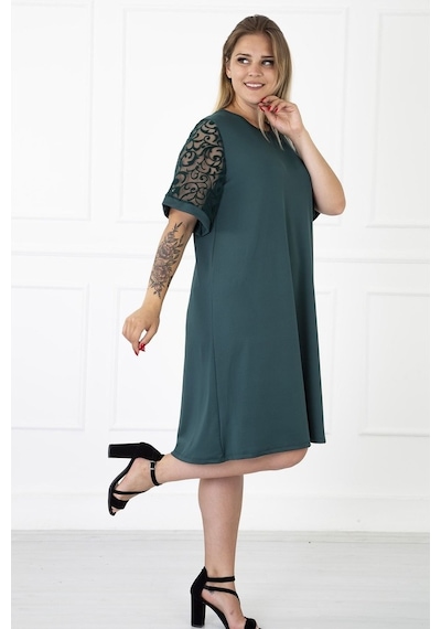 Kimono Kol Yeşil Büyük Beden Elbise 31B-1180 Yeşil