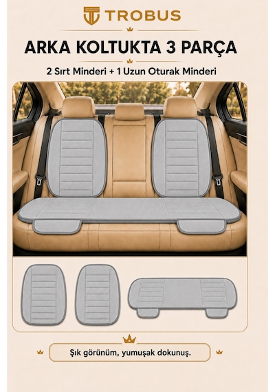 Audi A3 2003-2011 Üniversal Soft Alkantra Çizgili 7 Parça Oto Koltuk Minderi Gri