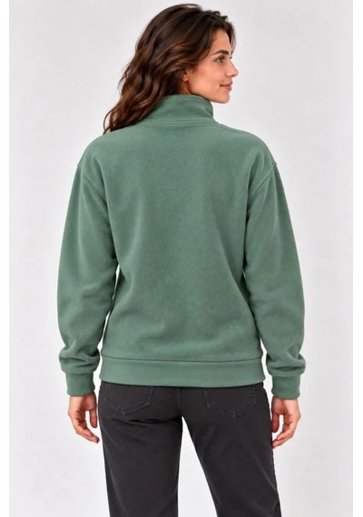 Polar Dik Yaka Yarım Fermuarlı Uzun Kollu Regular Fit Kışlık Sweatshirt - Mint Yeşili