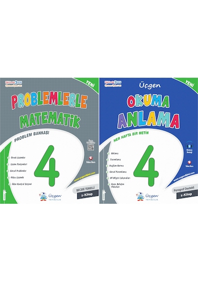 Üçgen 2025 4. Sınıf Problemler + Türkçe Okuma Anlama 36 Hafta Seti 2 Kitap
