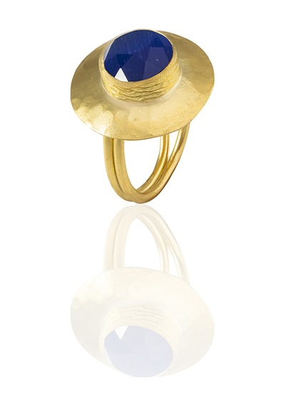 Kadir Jewellery 22 Ayar Altın Kaplama Zirkon Taşlı Kadın Vintage Yüzük Parlement Mavisi