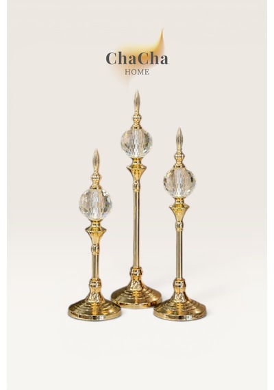 3'lü Gold Kristal Dekoratif Salon Konsol Masa Dekoru Lüks Ev Dekorasyon Aksesuarı 40-35-30 Cm Şeffaf