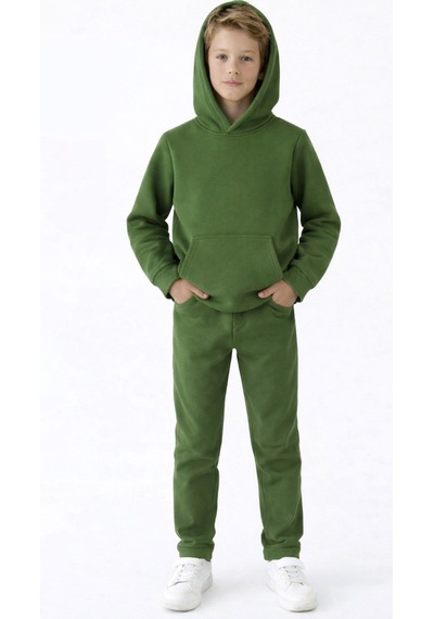 Esila Kids Çocuk Eşofman Takımı Kapüşonlu 3 İp 5-10 Yaş Yeşil