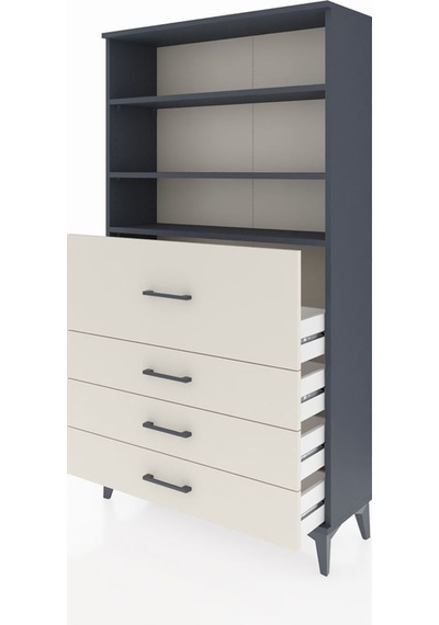 Arges Dolap 3 Raflı 4 Çekmeceli 88x30x163 Antrasit-aytaşı Antrasit