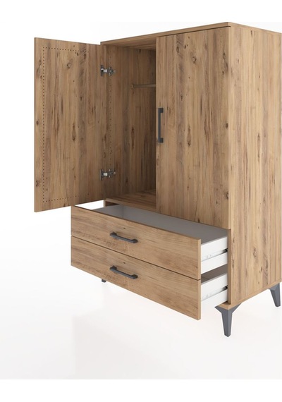 Hyperion Dolap Tek Raflı 2 Çekmeceli Tek Askılı 88x44x134 Çam-çam Atlas Çam