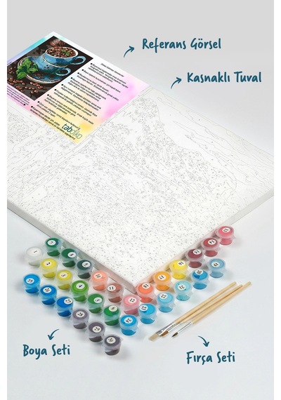 Sayılarla Boyama Seti 40 x 50 CM Tuval Şasesine Gerili Çekirdek Kahve Fincanı