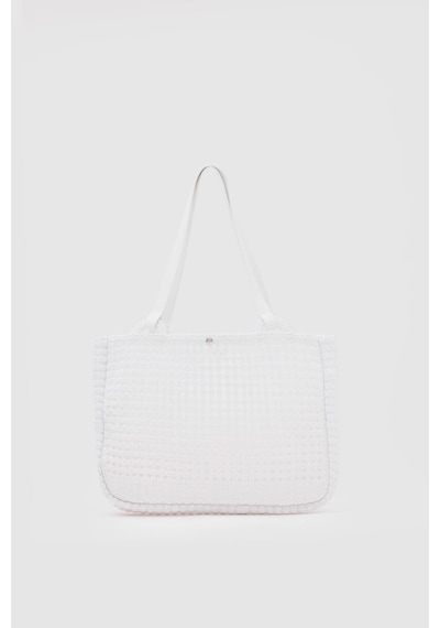 Shule Bags Fabri Big Size Makrome Omuz Çantası Beyaz Beyaz