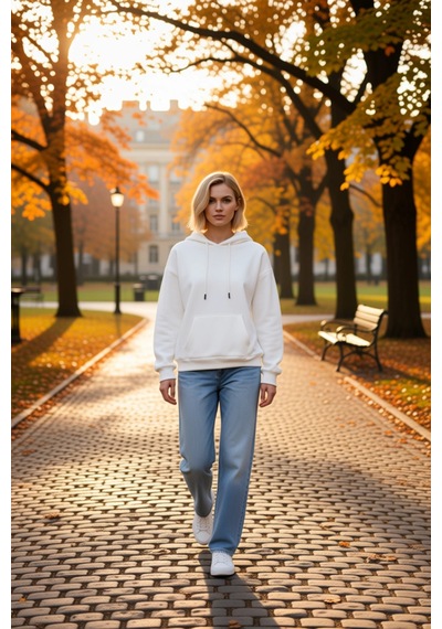 Benerly Kadın Kapüşonlu Düşük Kol Oversize Sweatshirt Fonksiyonel Dayanık Ekru