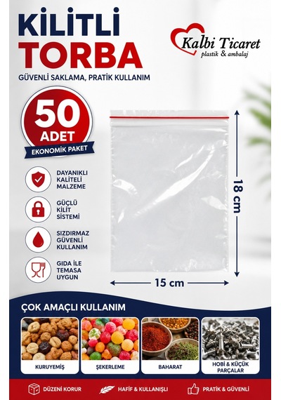 Kilitli Torba 15x18 Cm 50'li Kilitli Buzdolabı Poşeti Şeffaf Naylon Torba Kilitli Saklama Poşeti