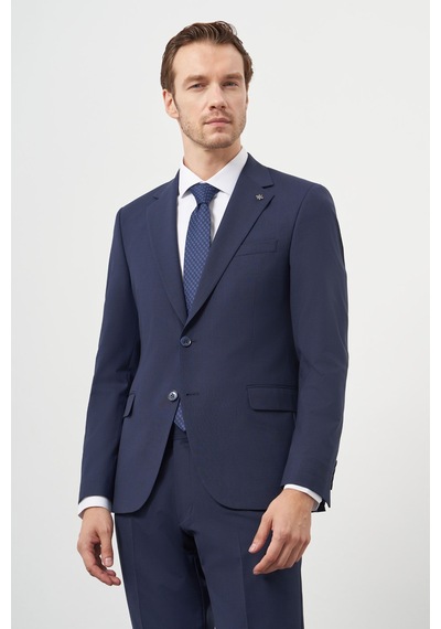 Morven Erkek Lacivert Yün Slim Fit Mono Yaka Takım Elbise 25mc001022208 Lacivert