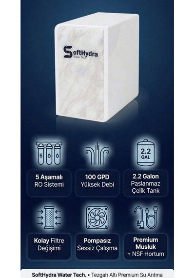 Monore 100 Gpd 5 Aşamalı Tezgah Altı Su Arıtma Cihazı Çelik Tank