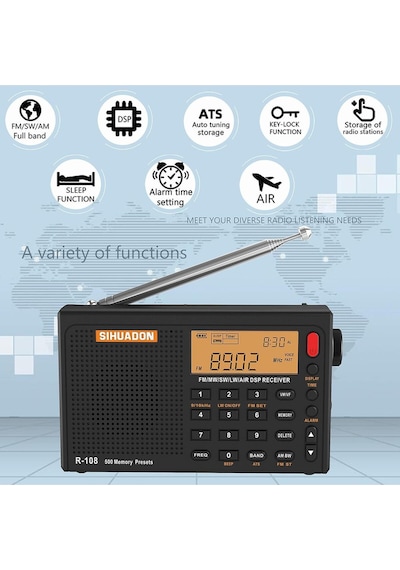 Sıhuadon R-108 Radyo Fm Stereo Dijital Taşınabilir Radyo Am Sw Hava Radyo Alıcısı