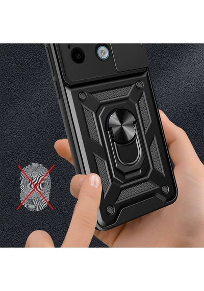 Noktaks - Xiaomi Uyumlu Xiaomi Redmi Note 13 Pro 5g - Kılıf Sürgülü Kamera Korumalı Yüzüklü Çift Katman Zırh Tank Vega Kapak - Mavi