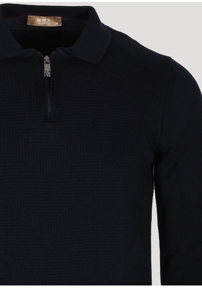 Erkek Polo Yaka Triko Lacivert Slim Fit Yarım Fermuarlı Balık Sırt Desenli Pamuklu Kazak Ncs Jeans 3006-lacivert Lacivert
