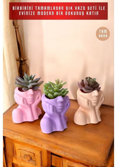 Dekoratif Vazo Seti Obje Ev Dekorasyon Masa Üstü Dekor Vazo Seti Model 28 Pembe Cappuccino Mor Pembe Cappuccino Mor