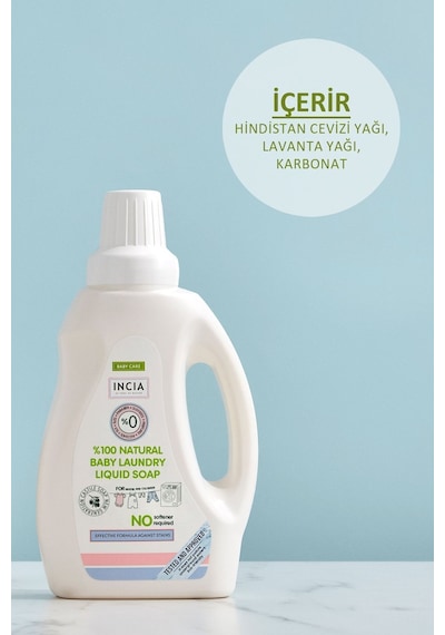 INCIA %100 Doğal Bebek Çamaşır Sabunu Bitkisel Deterjan Kendinden Yumuşatıcılı Lavanta 750 ML