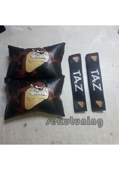 Tazmanya Canavarı Siyah Oto Boyun Yastığı Ve Kemer Pedi Mini Set