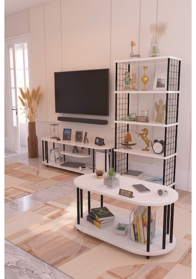 Salon Oturma Odası Takımı Metal Ayaklı Tv Ünitesi Kitaplık Orta Sehpa Avantajlı Mobilya Seti Beyaz Salon Oturma Odası Takımı Metal Ayaklı Tv Ünitesi Kitaplık Orta Sehpa Avantajlı Mobilya Seti Beyaz
