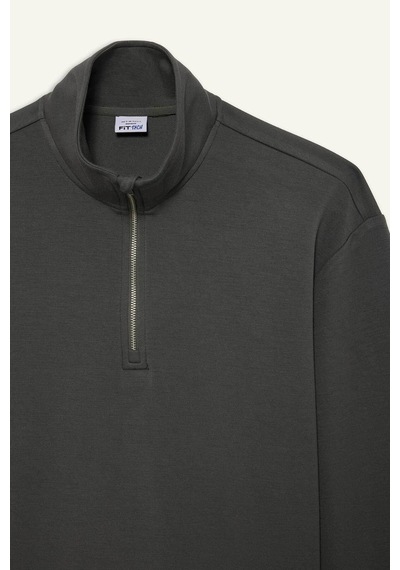 Defacto Oversize Geniş Kalıp Yarım Fermuarlı Modal Sporcu Sweatshirt D7126ax26spkh521 Haki-kh521